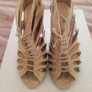 Jimmy Choo Nude Beige Mix Keena 100 Lace-up Pumps/Booties